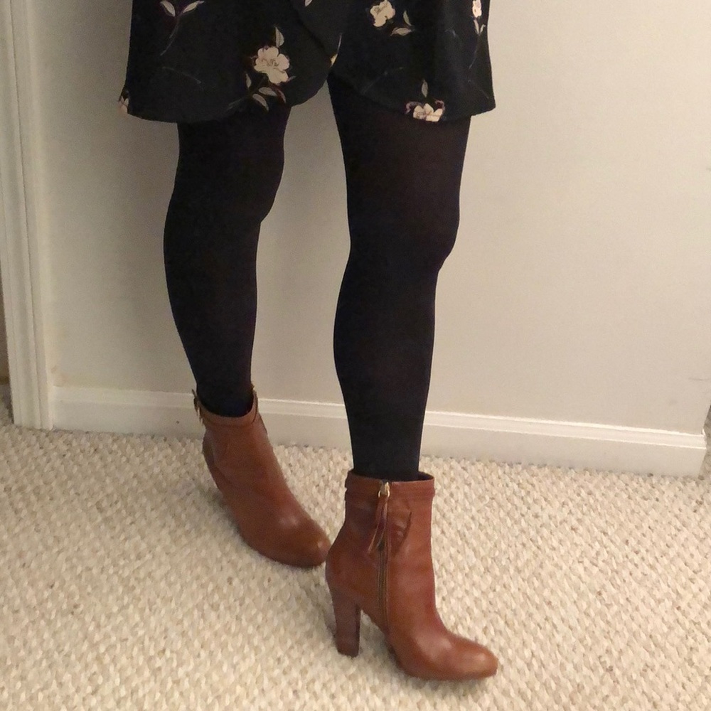 New Cognac Leather Ankle Booties